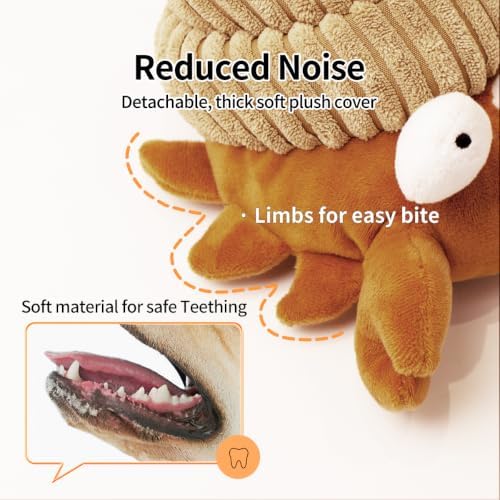 Interactive Dog Toys, Moving Squeaky Plush Dog Toy-Hermit Crab | Touch-activated for Self-play,Bounce+Vibration+Sound,Type-C Rechargable,Gentle/Average Chewer,Washable Cover