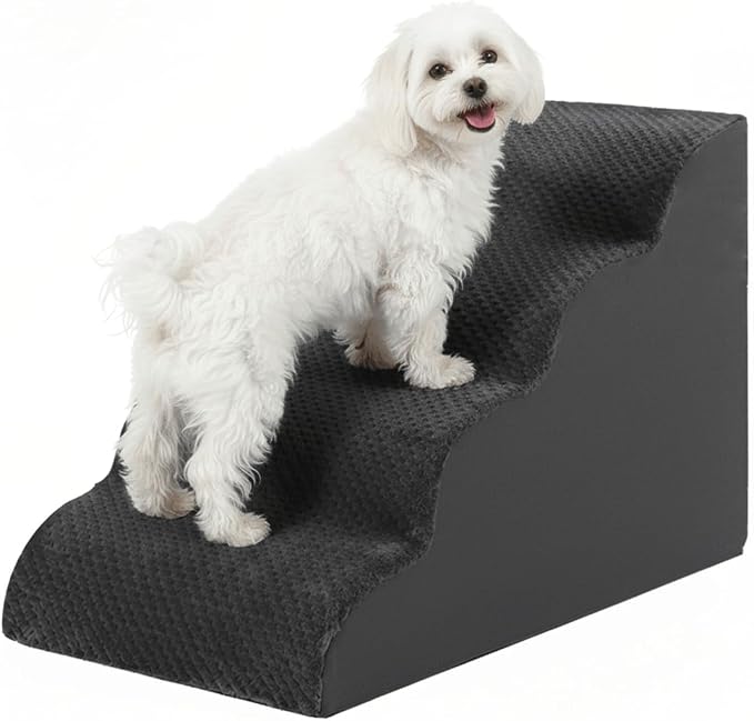 Oiilores Dog Stairs for Small Dogs 19" H, 4-Step Dog Steps Ramp for High Beds and Couch with Anti-Slip Washable Cover and Durable High Density Foam, Pet Stairs for Cats, Grey