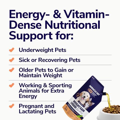 MIRACLE VET High-Calorie Weight Gainer for Dogs & Cats - Multivitamin Nutritional Supplement Gel, Omega Fish Oil, Calcium - Puppy, Senior, Prenatal Cat & Dog Vitamins, Supplements for Weight Gain