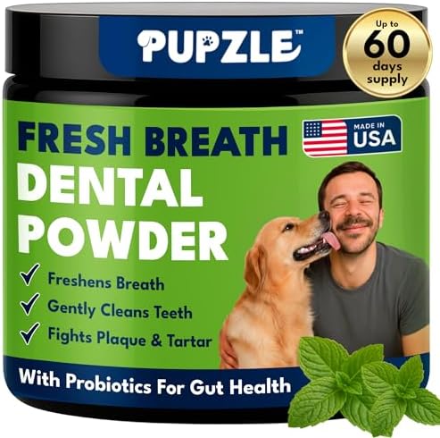 Pupzle Dog Teeth Cleaning Powder for Fresh Breath, Mint, 60 Days Supply