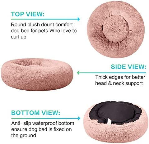 SAVFOX Calming Donut Dog Bed, 36", Pink