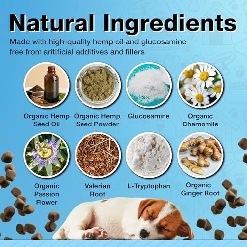 Calming Chews with Organic Hemp Oil| Dog Anxiety Relief & Travel Friendly| Glucosamine to
