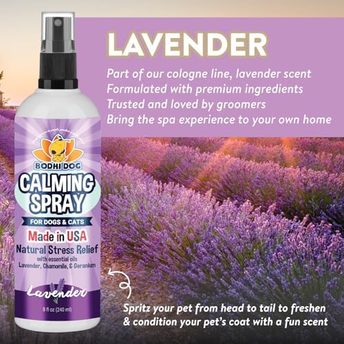 Bodhi Dog Calming Spray for Dogs & Cats - Natural Dog Anxiety Relief for Travel, Fireworks & Vet - Cat Calming Spray & Detangler with Lavender - Made in USA (8 oz)