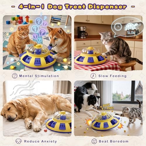 Dog Puzzle Toy, Interactive Enrichment Treat Dispenser Toys, Yellow | Mental Stimulation, IQ Training, Slow Feeder, 3 Levels Adjustable, For Puppy Small Medium Large Dogs Cats