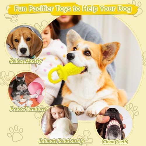 Latex Chew Dog Toys, Novelty Squeaky Pacifier Dog Toys, 5.2" Durable Pacifier Dog Chew Toys for Small and Medium Dogs(Yellow,1 Pcs)