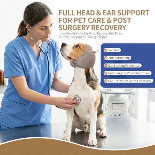 BRKURLEG Dog Ear Cover Noise Protection, Thick Padded Ear Wrap, Taupe, M | Adjustable Calming Hoodie for Anxiety Relief, Anxiety Relief Head Cover, for Firework, Thunderstorm, Grooming & Winter Warmth