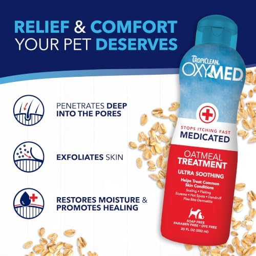TropiClean OxyMed Medicated Dog Shampoo and Conditioner Set, 2 Pack | Skin-Soothing Oatmeal Formula | For Itchy Skin | Shampoo & Conditioner Set | For Dogs & Cats