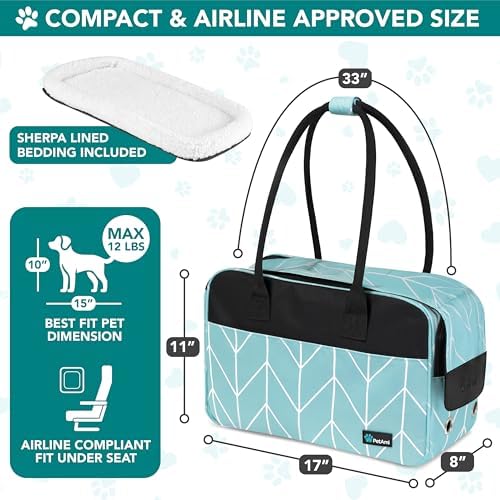 PetAmi Small Dog Purse Carrier with Pockets, Airline Approved, Chevron Teal