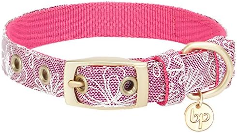 Blueberry Pet Lace Floral Stamping Adjustable Dog Collar in Iconic Pink, Neck 13-16.5", for Medium Breed