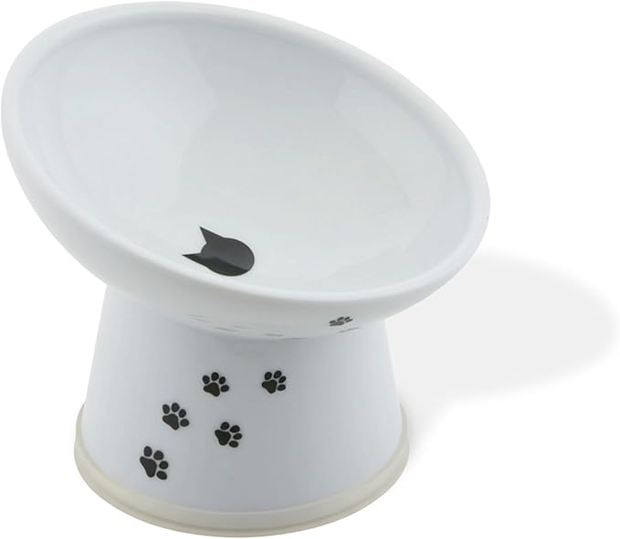 Necoichi Raised Cat Food Bowl – Ceramic Elevated 15° Tilted Cat Bowl for Whisker & Neck Fatigue, Dishwasher Microwave Safe – Non-Slip & Anti Vomiting Ergonomic Design (Cats, Regular Tilted)