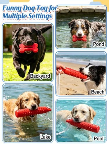 MEWTOGO 2 Pack Interactive Dog Pool Toys | Water Floating Toys for Medium Large Dogs, Fetch Training Bumpers for Beach Lake Pet Enjoyment, Red