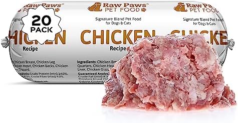 Raw Paws Frozen Raw Chicken Recipe Dog & Cat Food, 1-lb Rolls (20 Pack)