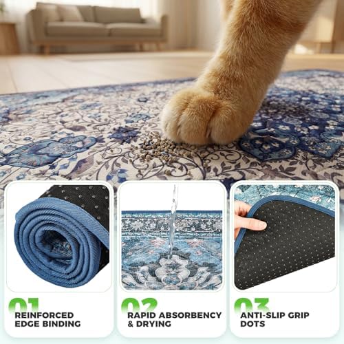Hompet Cat Litter Mat 2 Pack, 24x36 Large Machine Washable Trapping Mats for Cats, Super Absorbent & Urine-Proof Cat Litter Box Mat for Floor, Waterproof & Non Slip Kitty Litter Rug