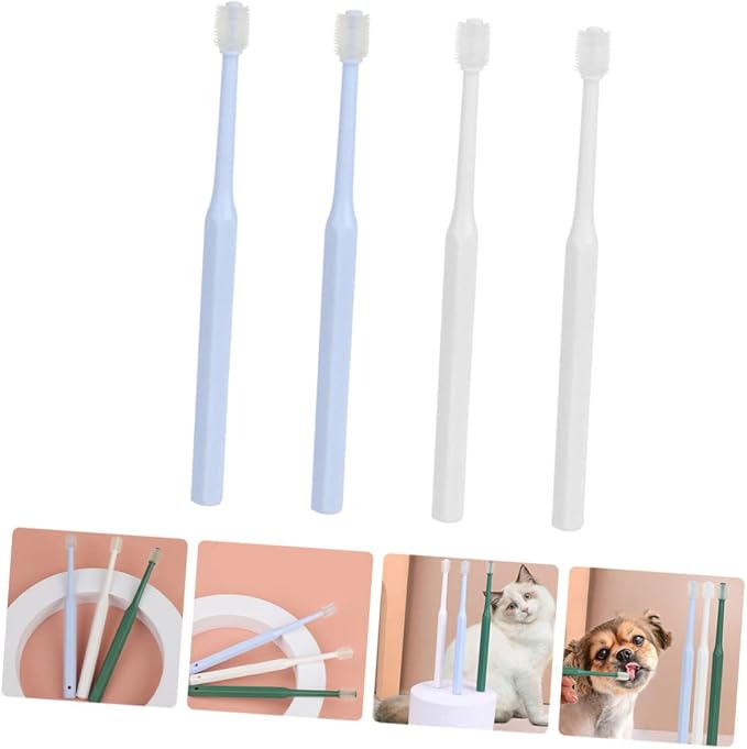 BESPORTBLE 4pcs Pet Toothbrush for Dog Cat Oral Care Lightweight Ergonomic Bristles for Comfortable Cleaning Includes Brushes