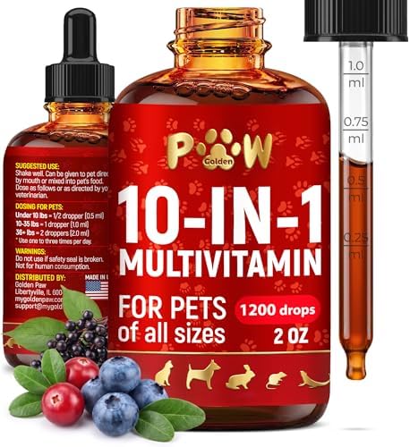 Liquid Multivitamin for Dogs with Glucosamine – Help with Allergies & UTIs – Dog Vitamins and Supplements – Cat Multivitamin for Hips & Joints – B, C & D3 for Coat Shining & Digestion – 2 oz