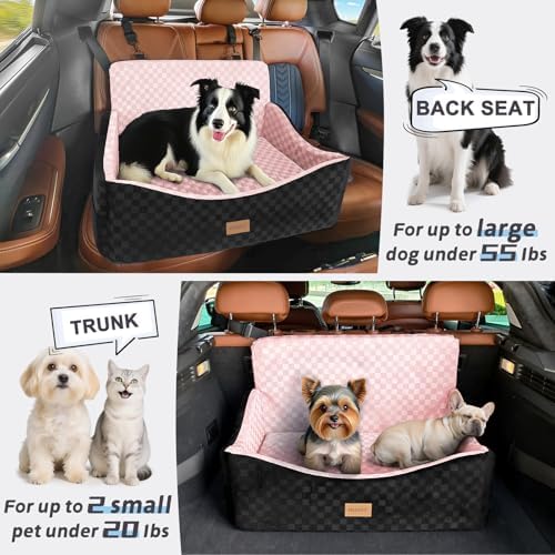 JOEJOY Dog Car Seat for Medium/Large Dogs - Pink, Reversible, up to 55lbs