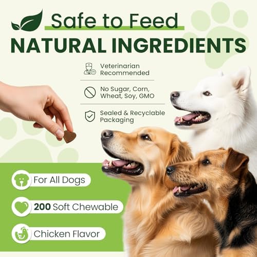 24-in-1 Dog Vitamins and Supplements 200 Ct Daily Multivitamin for Dogs | Hip & Joint, Skin, Digestion, Immune, Heart, Brain, Eye Health Support with Glucosamine, Probiotics, Omega 3 - Chicken