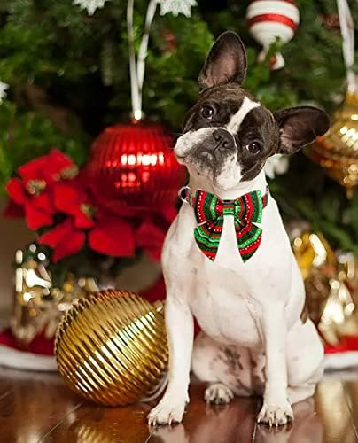 Lionet Paws Christmas Dog Collar with Bowtie, Dog Sailor Bow Collar with Metal Buckle for Dogs, Adjustable Comfortable Dog Collar Girl Gift, M, Neck 13.5-22 in