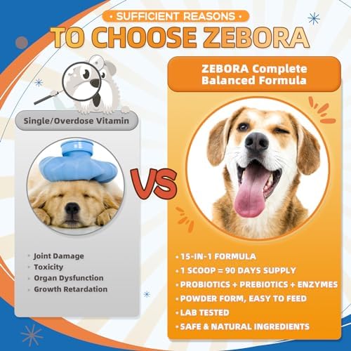 ZEBORA Dog Vitamins Powder - Multivitamin for Dogs & Cats - 90 Scoops | with Glucosamine, Probiotics & Omega 3, Dog Vitamins and Supplements for Immune Support, Skin and Coat
