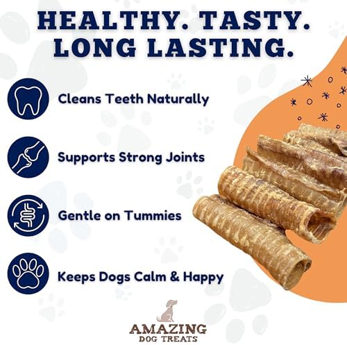 Amazing Dog Treats - 6 Inch Beef Trachea Dog Chews (100 pcs) - Trachea Dog Treats - NO Hide - Digestible and Safe Chews for Dogs - Glucosamine and Chondroitin for Joint Health for Dogs