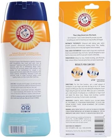 Arm & Hammer Tartar Control Dental Kit & Tearless Puppy Shampoo Bundle for Dogs | 3-Piece Oral Care Set with Beef Flavor Toothpaste + Gentle Coconut Water Scent Shampoo, 20 oz