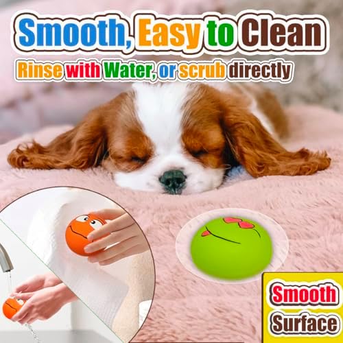 HOLYSTEED Latex Squeaky Dog Toys for Small Dogs, Mini Breed, 2.2" Flat Ball | 2.2"x2.2"x1.3", 6pcs Flat Soft Rubber Small Dog Toys with Squeaker, Smile Face Dog Balls for Indoor, Outdoor Interactive Play