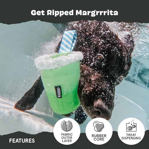 BarkBox Get Ripped Margrrrita Super Chewer Tough Dog Chew Toy - 2 Toys in 1 | for Aggressive Chewers, Plush Cover with Rubber Core - Two Layer Treat Dispensing Dog Toy for Large Dogs