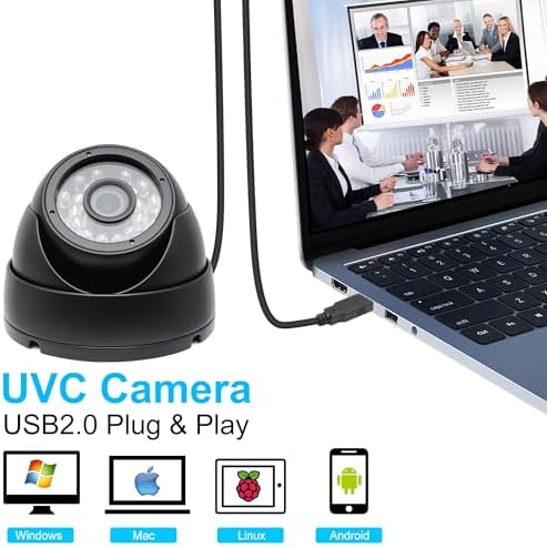 2MP USB Camera H.264 1080P Webcam Day Night Vision Indoor Outdoor Dome Webcamera 0.01LUX Low Illumination Home Security Camera with 24pcs IR LED for Windows Mac Linux Android