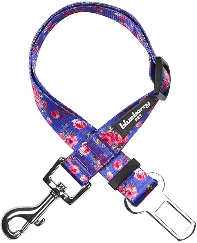 Blueberry Pet 8 Patterns Spring Scent Inspired Rose Print Irish Blue Adjustable Dog Seat Belt Tether for Dogs Cats, Durable Safety Car Vehicle Seatbelts Leads Use with Harness
