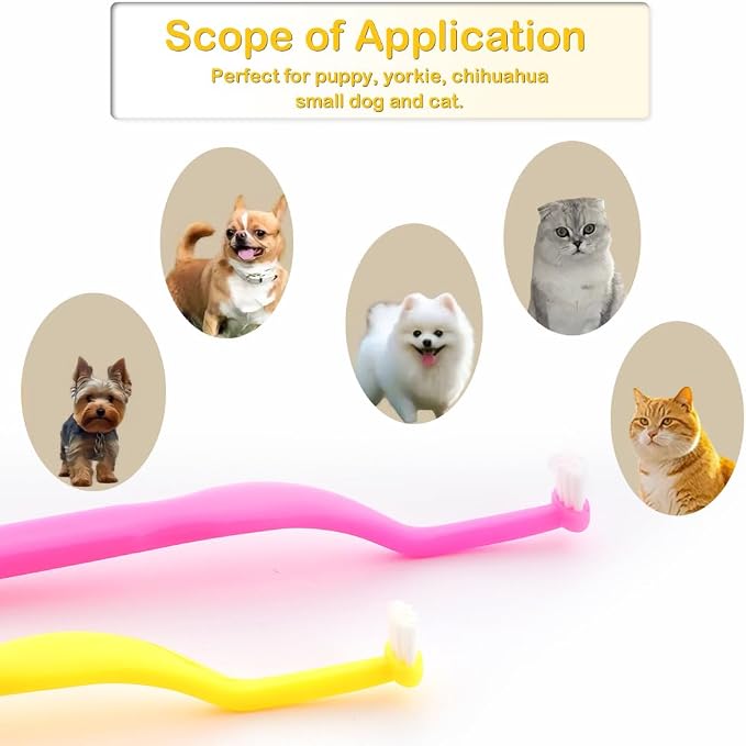 DQITJ 2 Pack Small Dog Toothbrush Mini Head Soft Tooth Brush Kit for Sensitive Gum Puppy Kitten Small Dog Cat (Red and Yellow)