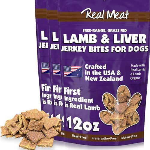 Real Meat Dog Treats - Three 12oz Bag of Bite-Sized Air-Dried Lamb & Liver Jerky for Dogs - Grain-Free Jerky Dog Treats Made up of 95% Quality, Free-Range, Grass Fed Lamb - All-Natural Dog Treats