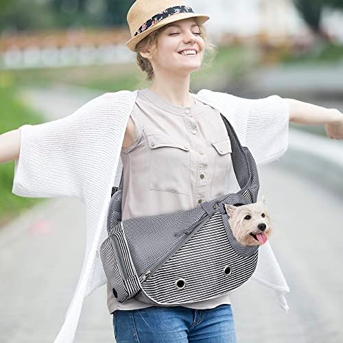 PetAmi Small Dog Sling Carrier, Hands-Free Purse, 5 lb, Stripe