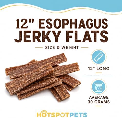 hotspot pets Beef Esophagus Dog Treats Grass Fed with No Added Hormone & Antibiotic All Natural Jerky Dog Treats - (12 Inch - 1 Pound Bag) Dog Chews Rich in Glucosamine & Chondroitin for Joint Health