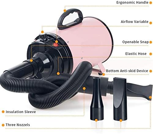 2400W Dog Hair Dryer Blaster Pet Grooming Hair Dryer High Velocity Motorbike Dryer with Adjustable Temperature for Dogs & Cats,with 2.3M Flexible Hose and 3 Nozzles,A Comb and A Glove