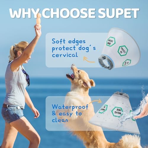 Supet Dog Cone Collar After Surgery to Stop Licking: Adjustable Recovery Elizabeth Collar Alternative for Large Medium Small Dogs, Plastic Pet Head Neck Cone (S)