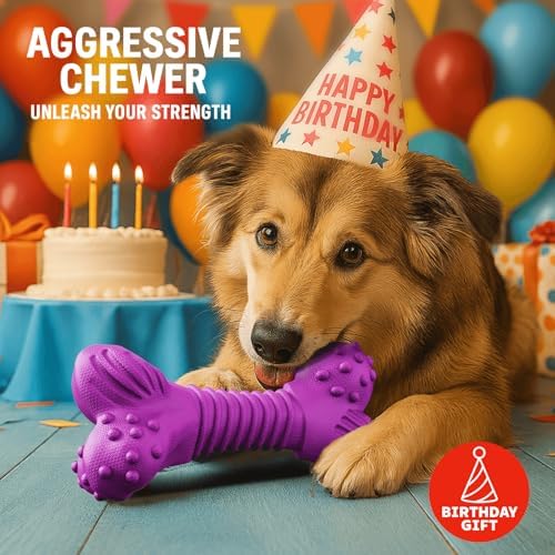 Dog Toys for Aggressive Chewers, Dog Toys for Medium Large Dogs, Natural Rubber Dog Chew Toys with Beef Flavor, Indestructible Chew Toys for Aggressive Chewers (Purple)