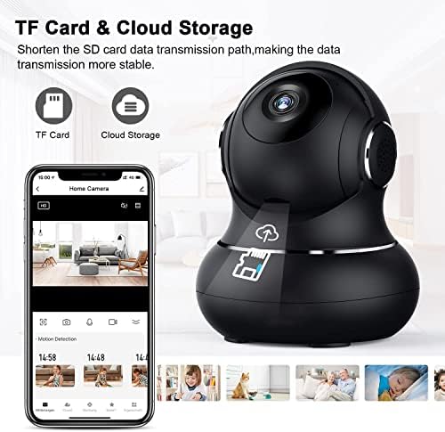 Indoor Camera, 1080P Home Security Camera, Pet Camera with Phone App,Night Vision, Motion Detection, 2-Way Audio, 360 Degree WiFi Camera Wireless for Baby/Dog/Nanny, Work with Alexa(Black)