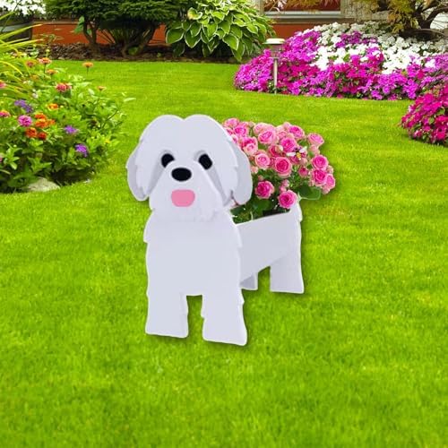 White Shih Tzu Dog Planter Pots, Animal Shaped Flower Pot