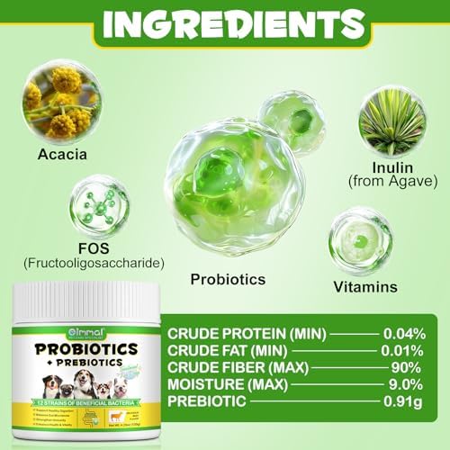 Probiotics Powder for Dogs - Pre & Probiotic Digestive Supplement with Digestive Enzymes & Prebiotics for Dog Support Gut Health, Seasonal Allergies & Immune System Dog Supplies Powder - 120 Scoops