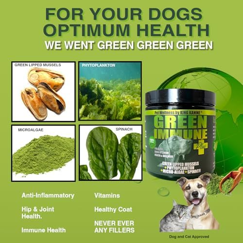 King Kanine Green Inmune Plus Multivitamin and Mineral 6 oz | Organic Powder to Improve Join Mobility & Allergy Relief | Inflammatory Supplement for Dogs Care | Veterinarian Approved