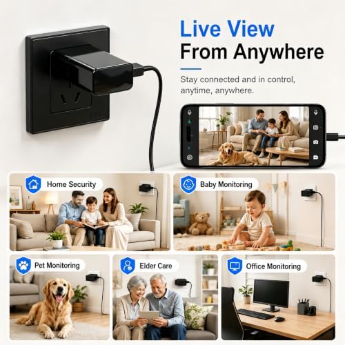 2K Plug-and-Play Indoor Security Camera, Motion Activated Wall Cam for Home & Pet Monitoring, Loop Recording with Local Storage, AC Adapter Powered