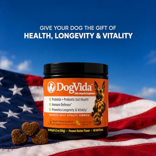 Dog Multivitamin Soft Chews with Probiotics & Omega 3 for Gut, Immune & Skin Support - Daily Wellness Treats for Dogs of All Breeds & Sizes - Peanut Butter Flavor, 60 Count, Made in USA