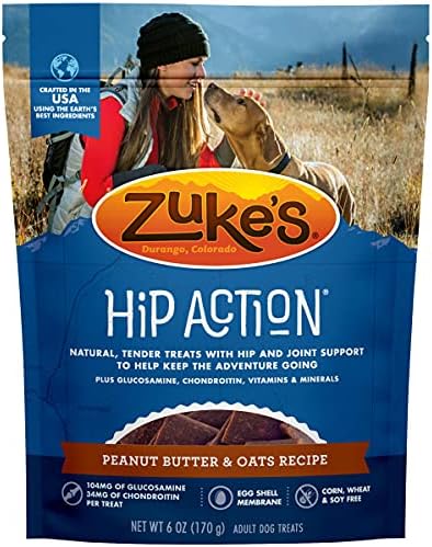 Zuke's Hip Action Dog Treats Peanut Butter and Oats Recipe, 6 Ounces (3 Pack)
