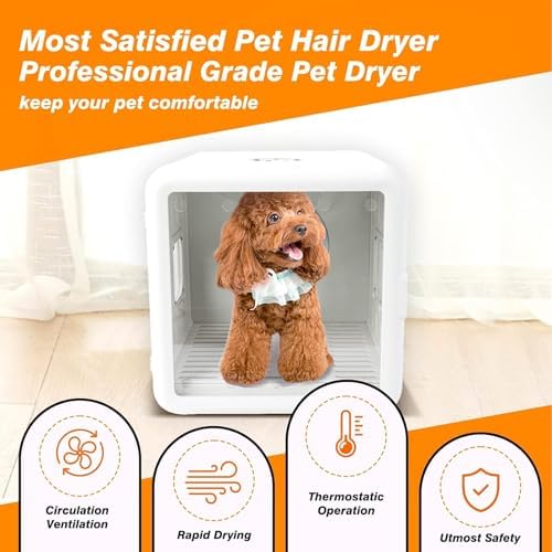 TsoLay Automatic Pet Dryer, Pet Hair Dryer Box 65L Capacity, Safe Cat Dryer Box with Smart Temperature Control and Air Vents, Quick Drying Pet Hair in All Directions, for Cats and Small Dogs