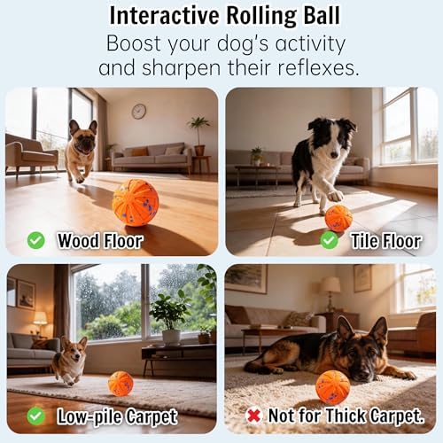 Self-Moving Rolling Dog Ball, Interactive Toy, Rechargeable | Automatic Jumping, Electric, Motion Activated, Mental Stimulation, 3 Modes, Anti-Boredom, Small Medium Large Breeds