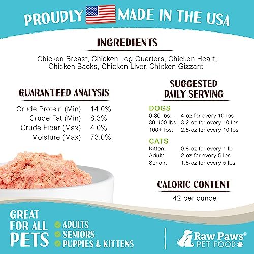 Raw Paws Frozen Raw Chicken Recipe Dog & Cat Food, 1-lb Rolls (20 Pack)