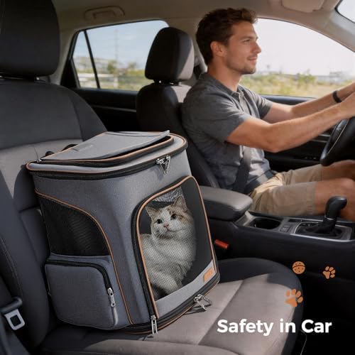 Lekereise Pet Carrier Backpack Expandable Cat Backpack Carrier for Small Dogs Large Cats Puppies, Dog Backpack Carrier for Hiking Travel Outdoor Hold Pets Up to 20 25 Lbs, Grey
