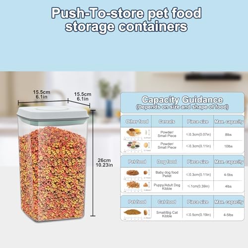 LEAWALK 4.2Qt 2Pack Airtight Dog Cat Food Storage Container and Dog Treat Containers BPA-Free, PET Clear Stackable Pet Storage Bin, 1 Cup Scoop, 1 Sponge cleaning brush, Pop Top, With handle (Grey)