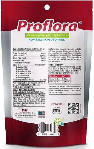 Proflora Probiotic Soft Chews for Dogs - Veterinary-Strength Daily Probiotic - Digestion Health - Boost Immune System - Skin and Coat Health - 180 Soft Chews