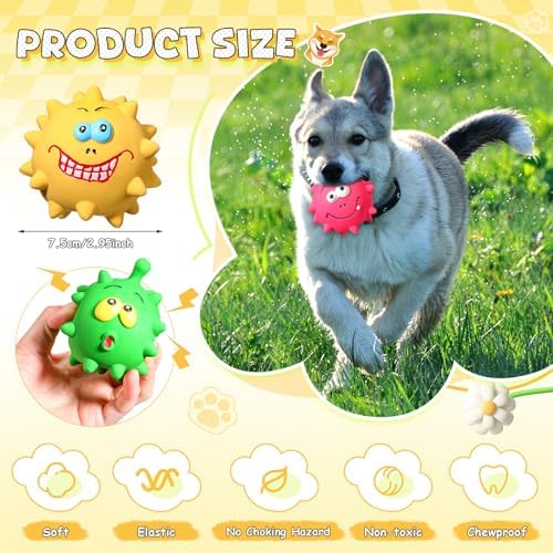 Foilswirl 24 Pcs 2.95'' Expression Squeaky Dog Toys Latex Soft Interactive Squeaky Ball for Large Medium Small Dogs Pets Chewing Teething Fetching Playing Training, 4 Styles